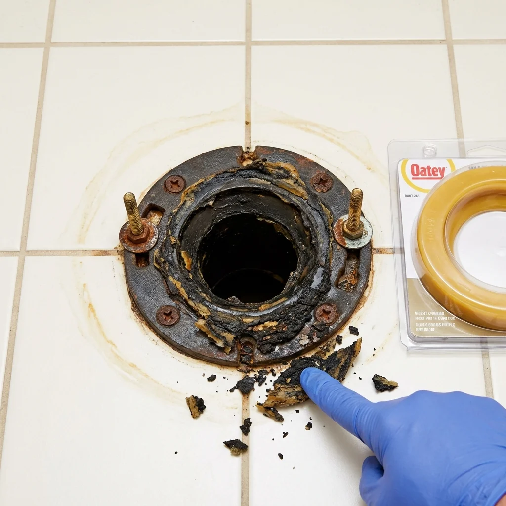 Failed wax ring showing water seepage at the base of a toilet in a Sweetwater, TN home