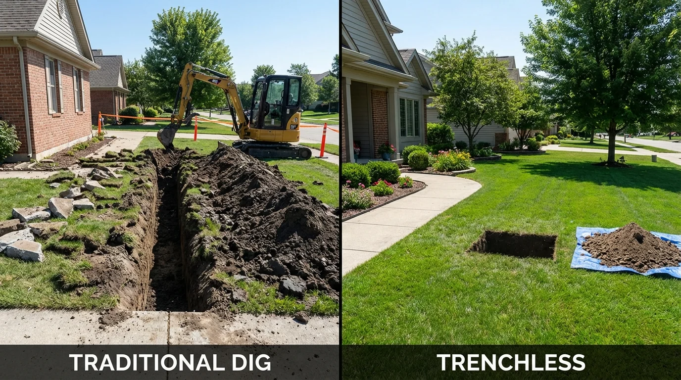 Trenchless sewer repair with minimal yard damage versus traditional excavation in Sweetwater, TN
